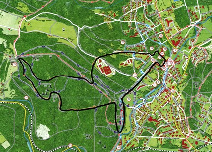 Mapa z  zaznaczoną trasą Nordic Walking w Polanicy-Zdroju